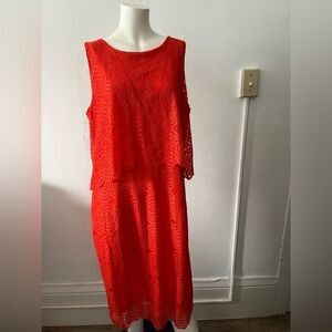 Womens Blouson Dress Sz 12 Orange Crochet Lace Boho Ranch Cowgirl Summer Resort